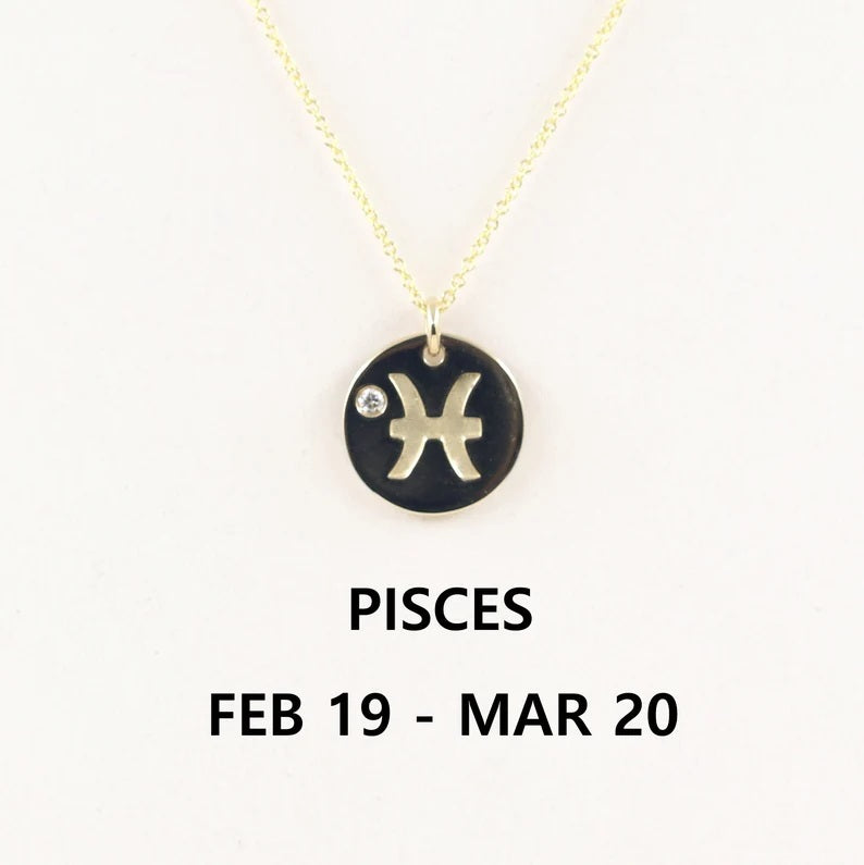 14K 1 DIAMOND PISCES ZODIAC SIGN NECKLACE