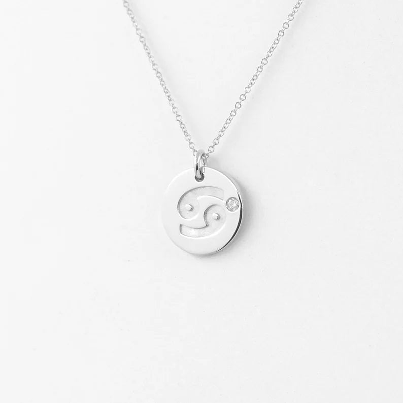 14K 1 DIAMOND CANCER ZODIAC SIGN NECKLACE