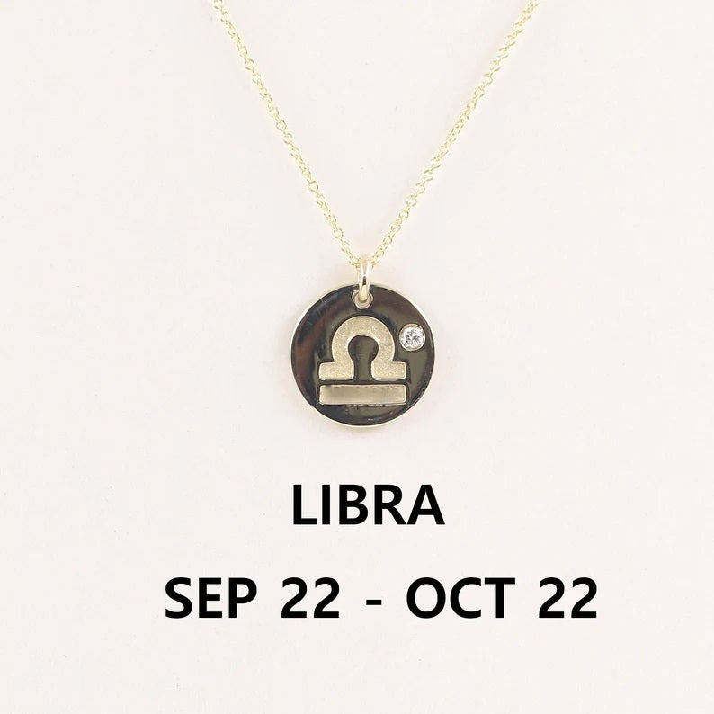 14K 1 DIAMOND LIBRA ZODIAC SIGN NECKLACE