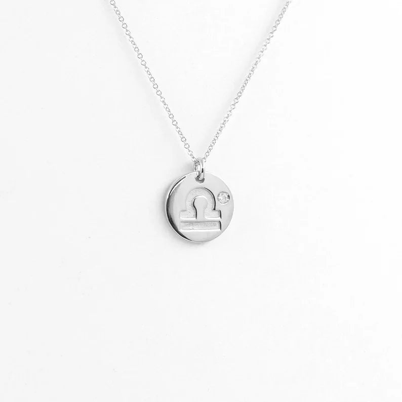 14K 1 DIAMOND LIBRA ZODIAC SIGN NECKLACE