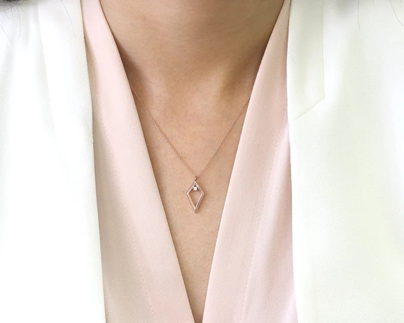 14K 1 DIAMOND RHOMBUS NECKLACE