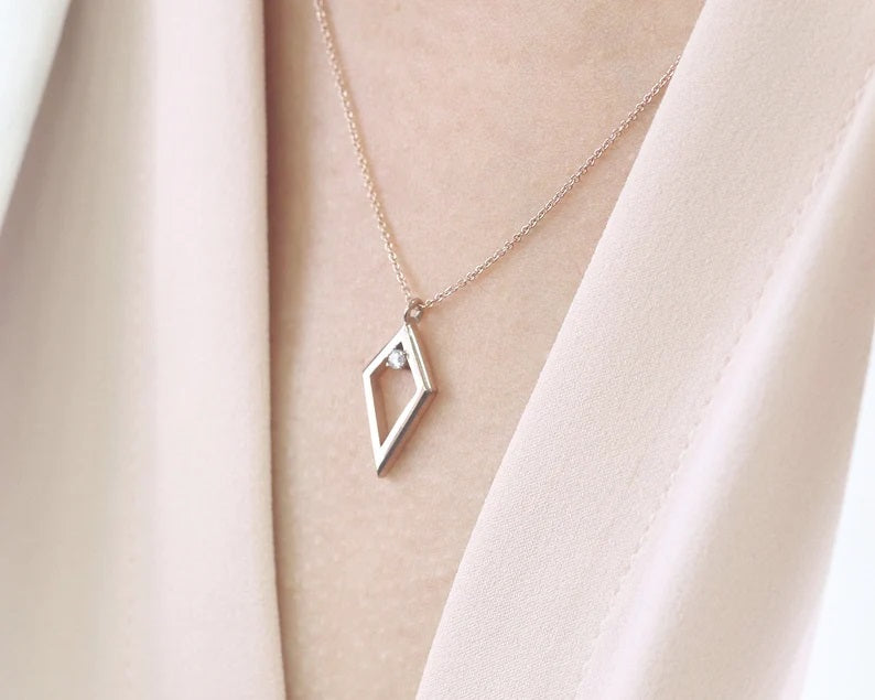 14K 1 DIAMOND RHOMBUS NECKLACE