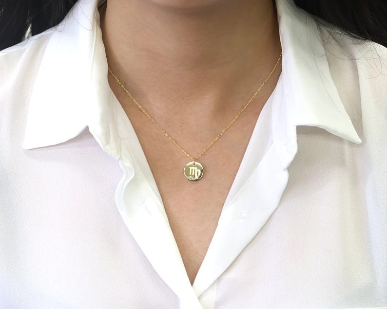 14K 1 DIAMOND VIRGO ZODIAC SIGN NECKLACE