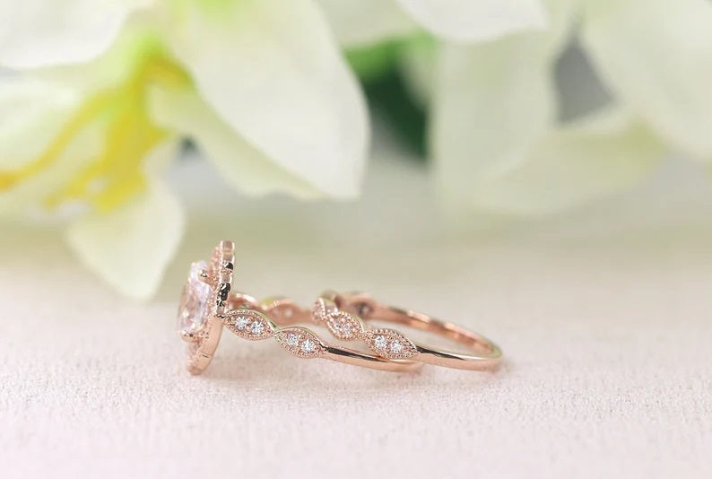 14K SIMULATED DIAMOND FLORAL ENGAGEMENT RING