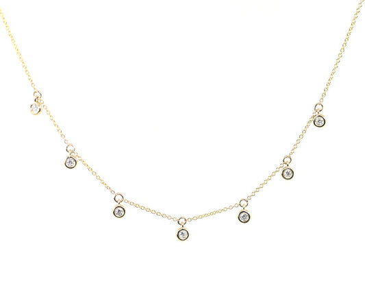 14K 7 DIAMOND BEZEL DANGLING NECKLACE