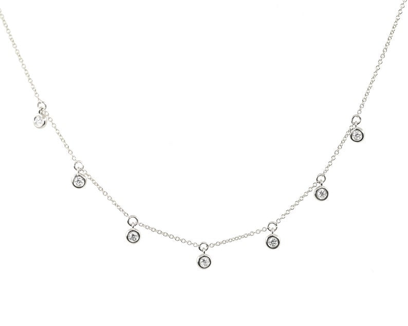 14K 7 DIAMOND BEZEL DANGLING NECKLACE