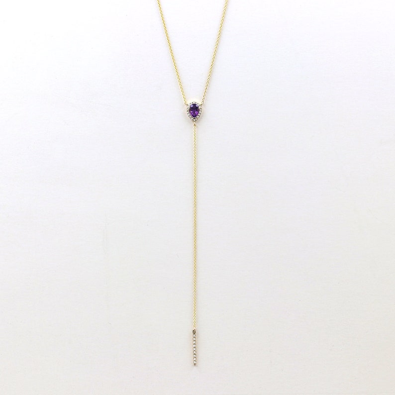 14K AMETHYST DIAMOND LARIAT NECKLACE