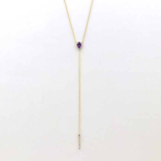 14K AMETHYST DIAMOND LARIAT NECKLACE