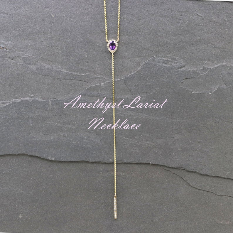 14K AMETHYST DIAMOND LARIAT NECKLACE