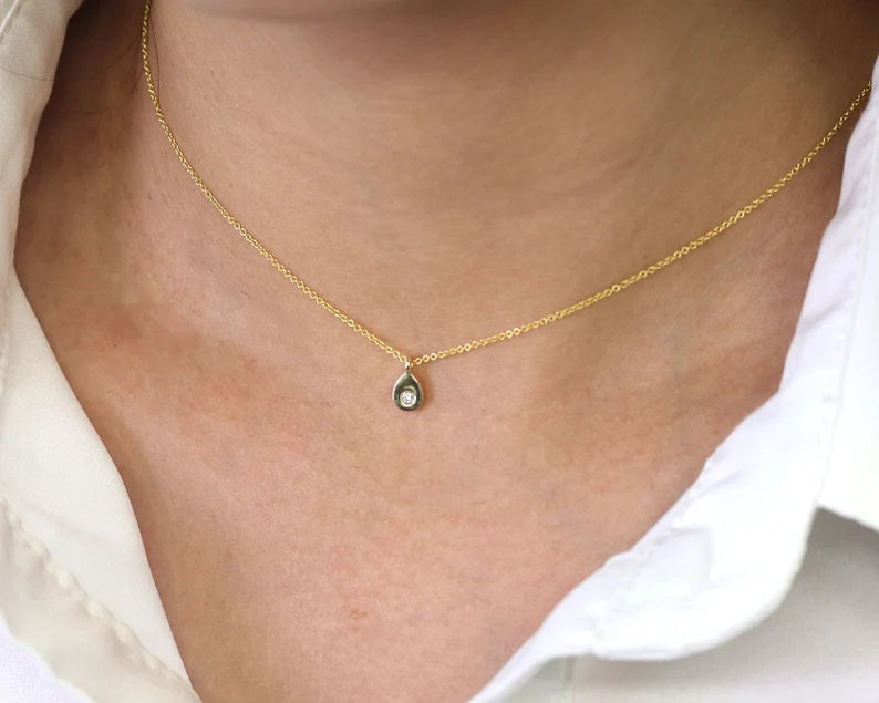 14K 1 DIAMOND WATER DROP NECKLACE