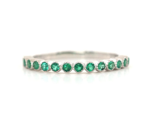 14K EMERALD BEZEL MILGRAIN HALF ETERNITY BAND