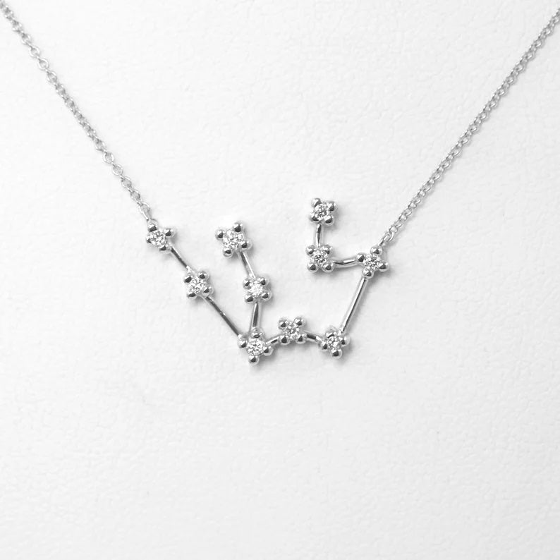 14K DIAMOND AQUARIUS ZODIAC SIGN NECKLACE