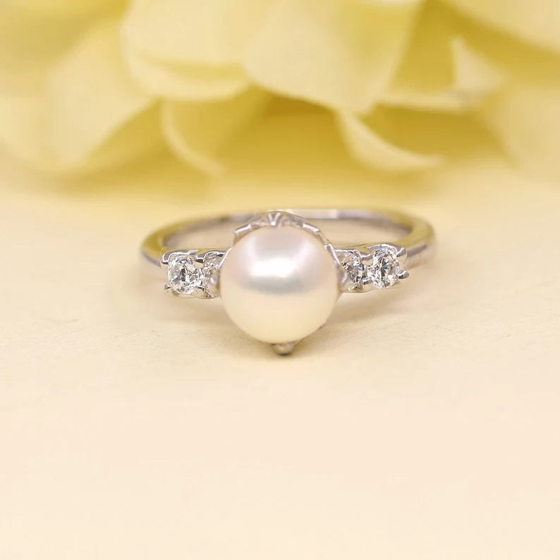 14K PEARL DIAMOND RING