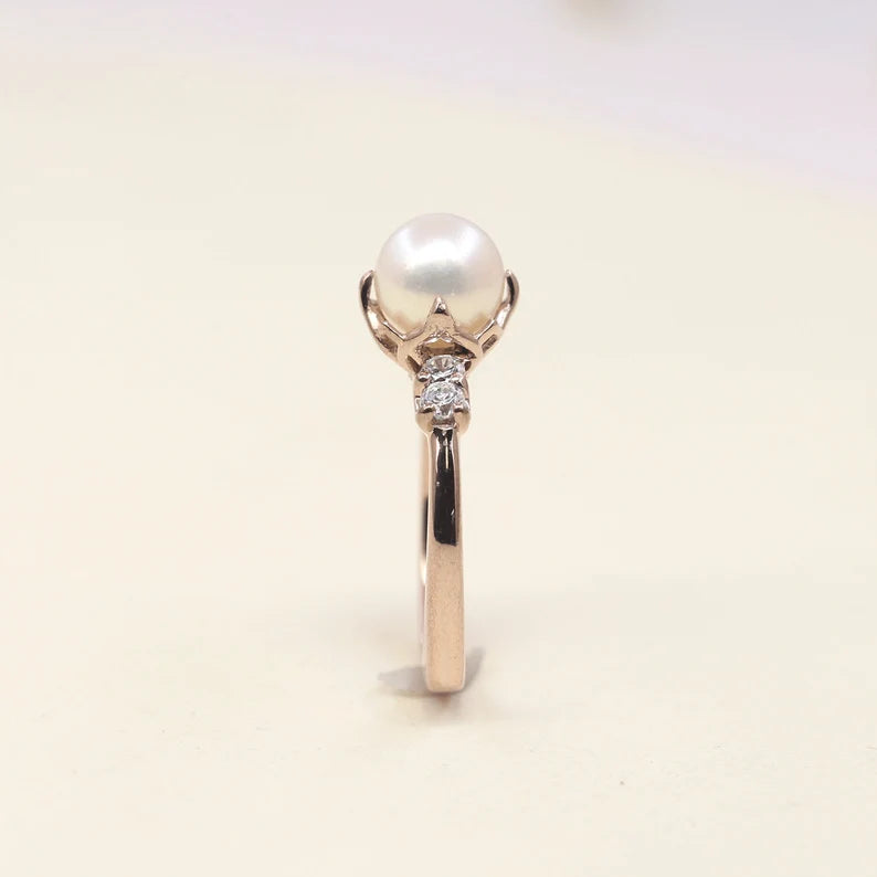 14K PEARL DIAMOND RING