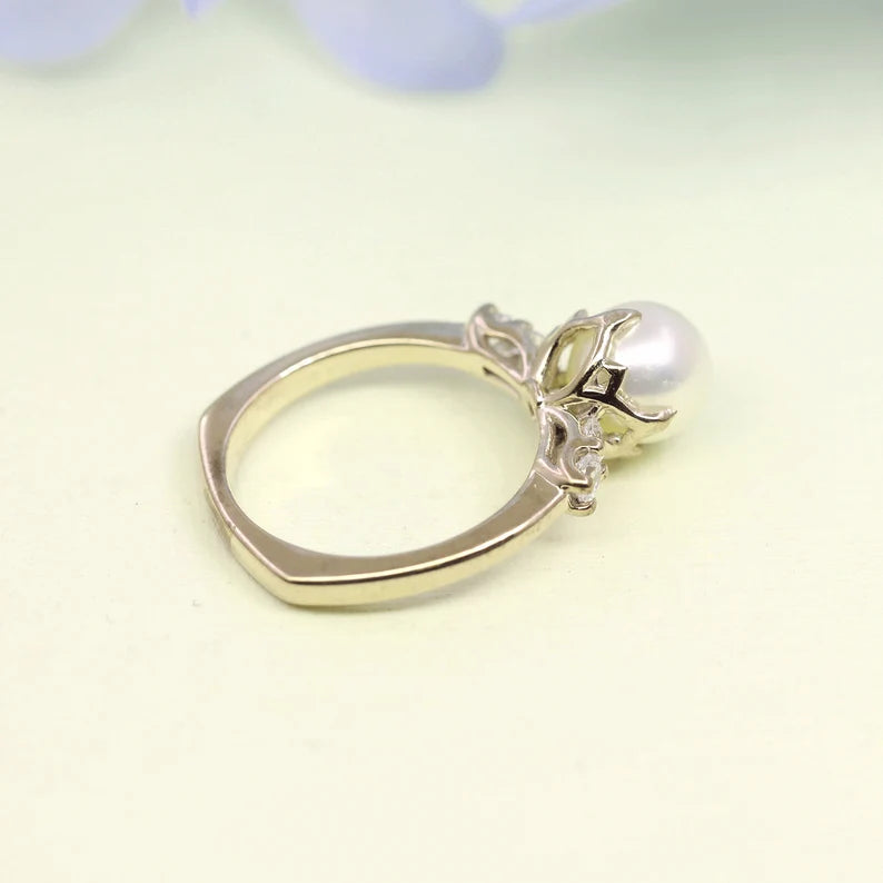 14K PEARL DIAMOND RING