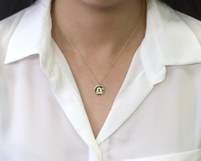 14K 1 DIAMOND LIBRA ZODIAC SIGN NECKLACE