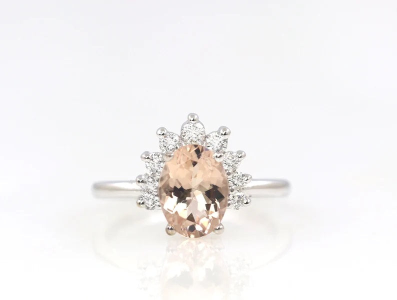 14K MORGANITE DIAMOND CROWN RING