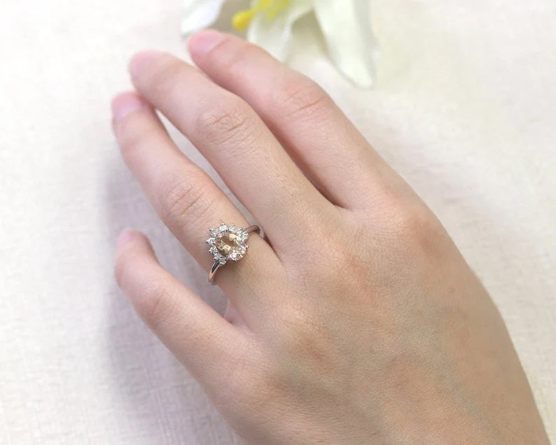 14K MORGANITE DIAMOND CROWN RING