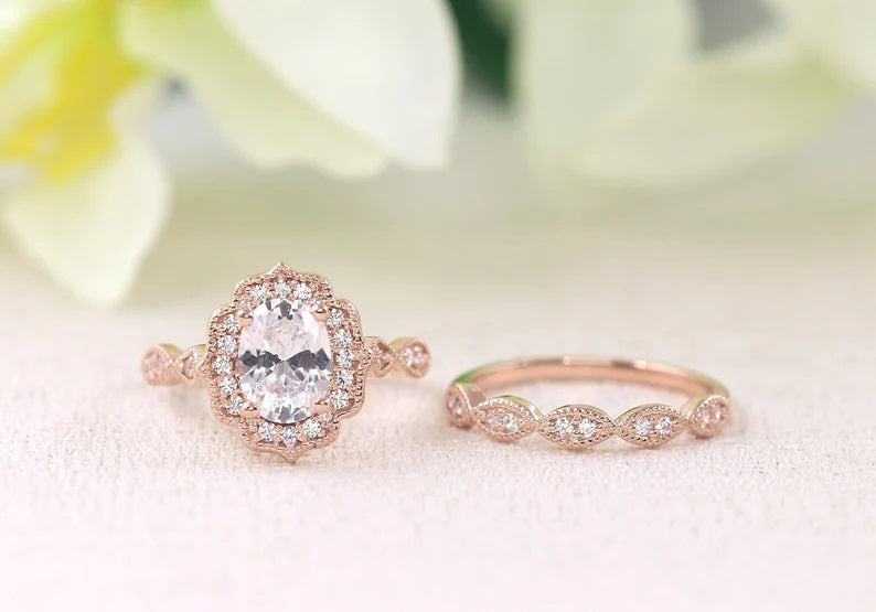 14K SIMULATED DIAMOND FLORAL BRIDAL SET