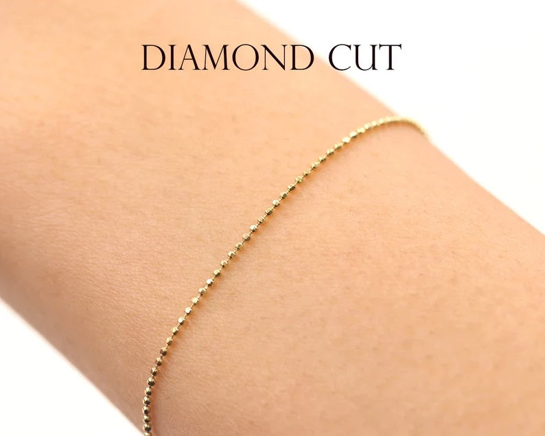 14K 1MM / 1.5MM DIAMOND CUT BEADED CHAIN BRACELET