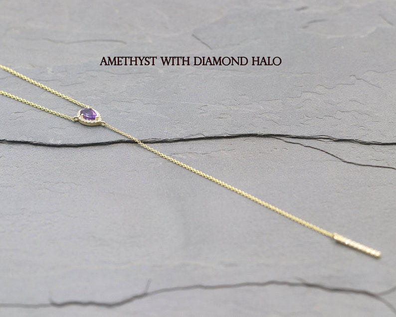 14K AMETHYST DIAMOND LARIAT NECKLACE