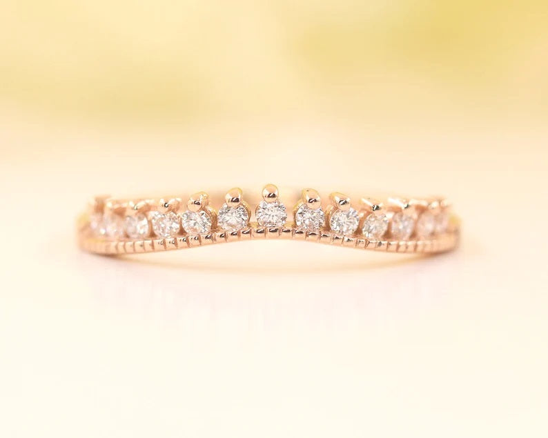 14K 0.20CT DIAMOND MILGRAIN CURVED BAND