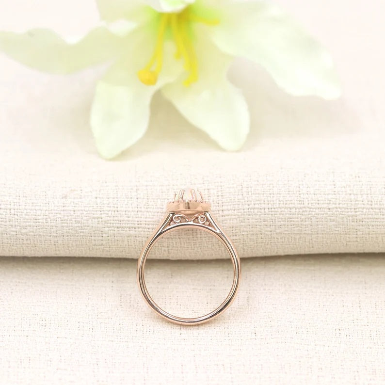 14K PEAR OPAL DIAMOND HALO RING