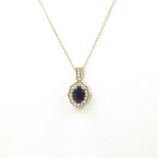 14K OVAL SAPPHIRE DIAMOND VINTAGE NECKLACE