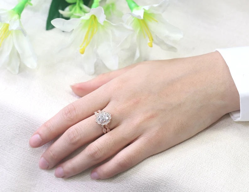 14K SIMULATED DIAMOND FLORAL BRIDAL SET