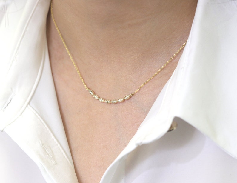 14K DIAMOND ART DECO CURVED BAR NECKLACE