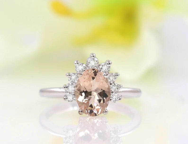 14K MORGANITE DIAMOND CROWN RING