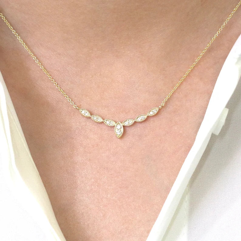 14K DIAMOND MARQUISE ART DECO NECKLACE