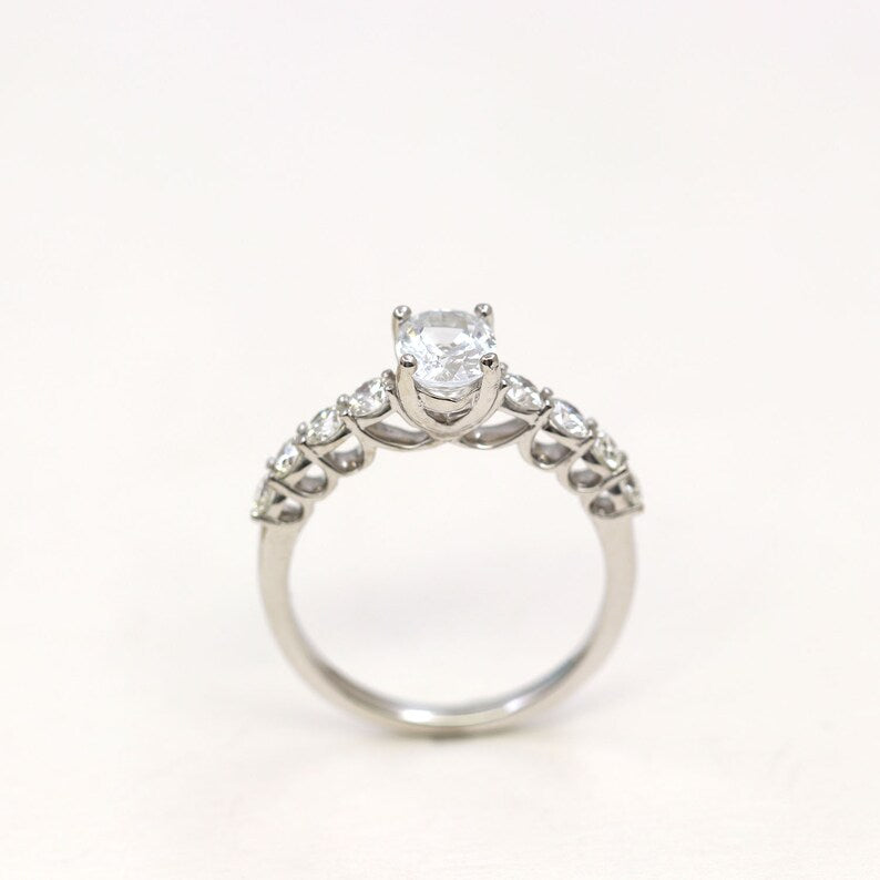 14K OVAL WHITE SAPPHIRE DIAMOND RING