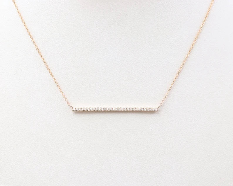 14K DIAMOND 1.5" BAR NECKLACE