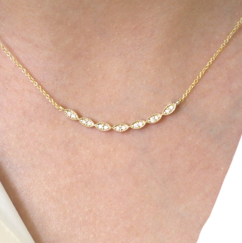 14K DIAMOND ART DECO CURVED BAR NECKLACE