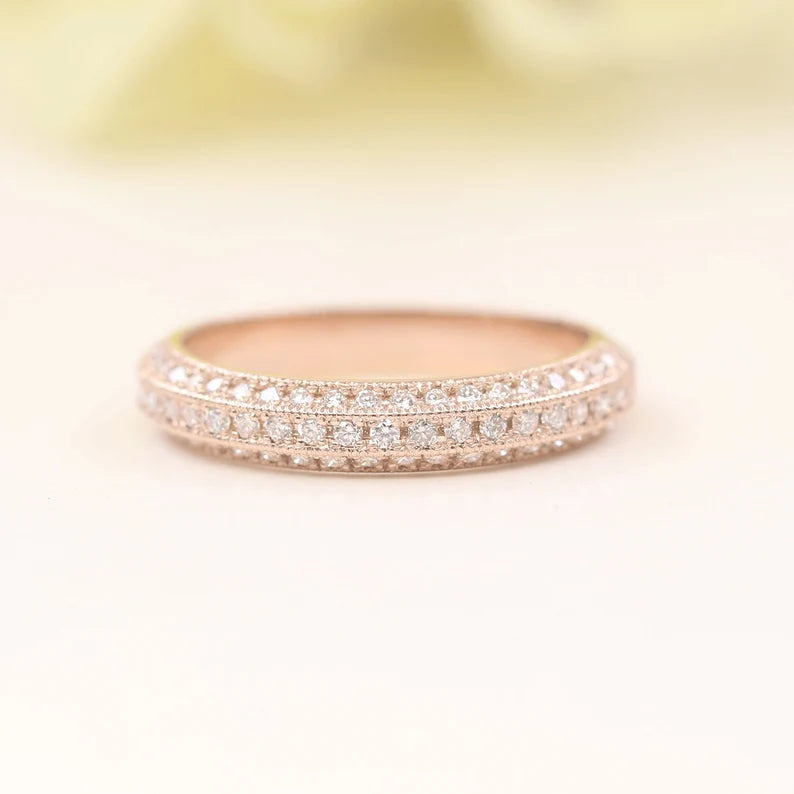 14K 0.48CT DIAMOND 3 ROW BAND