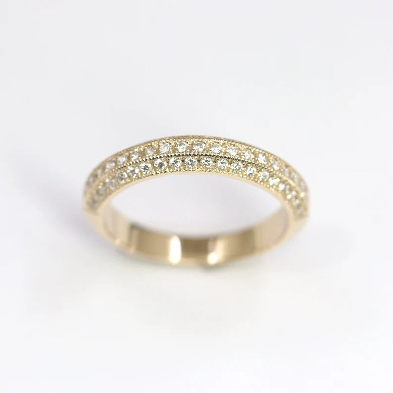 14K 0.48CT DIAMOND 3 ROW BAND