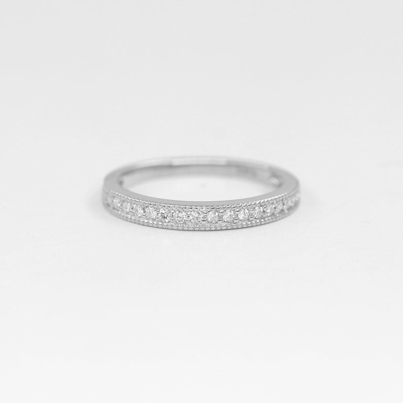 14K 0.18CT DIAMOND MILGRAIN HALF ETERNITY BAND