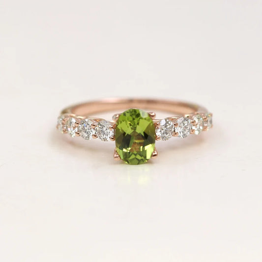 14K OVAL PERIDOT DIAMOND RING