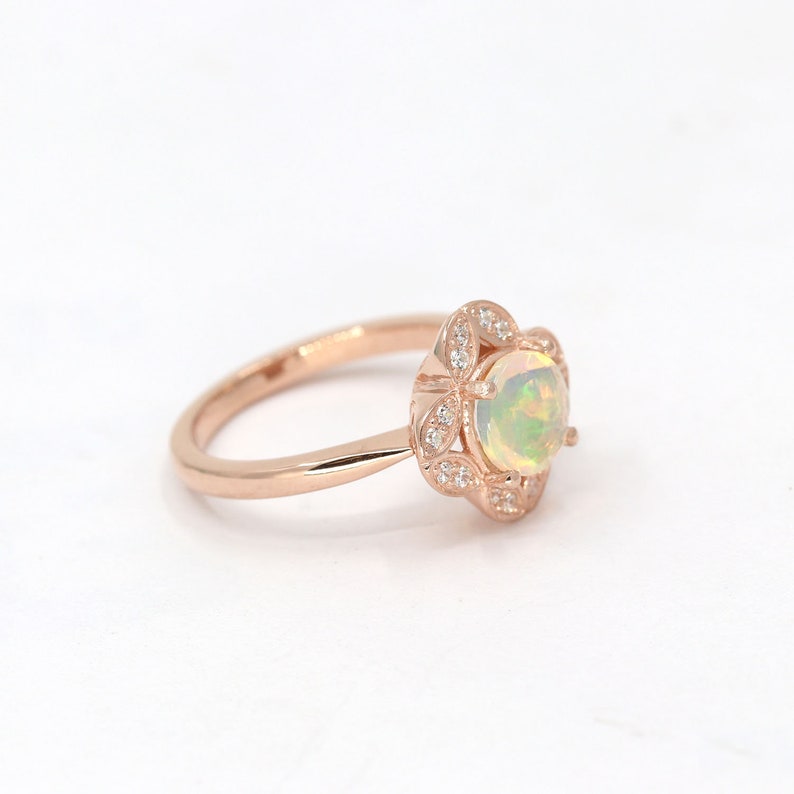 14K OPAL DIAMOND FLOWER RING