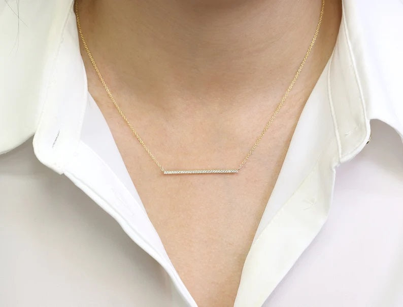 14K DIAMOND 1.5" BAR NECKLACE