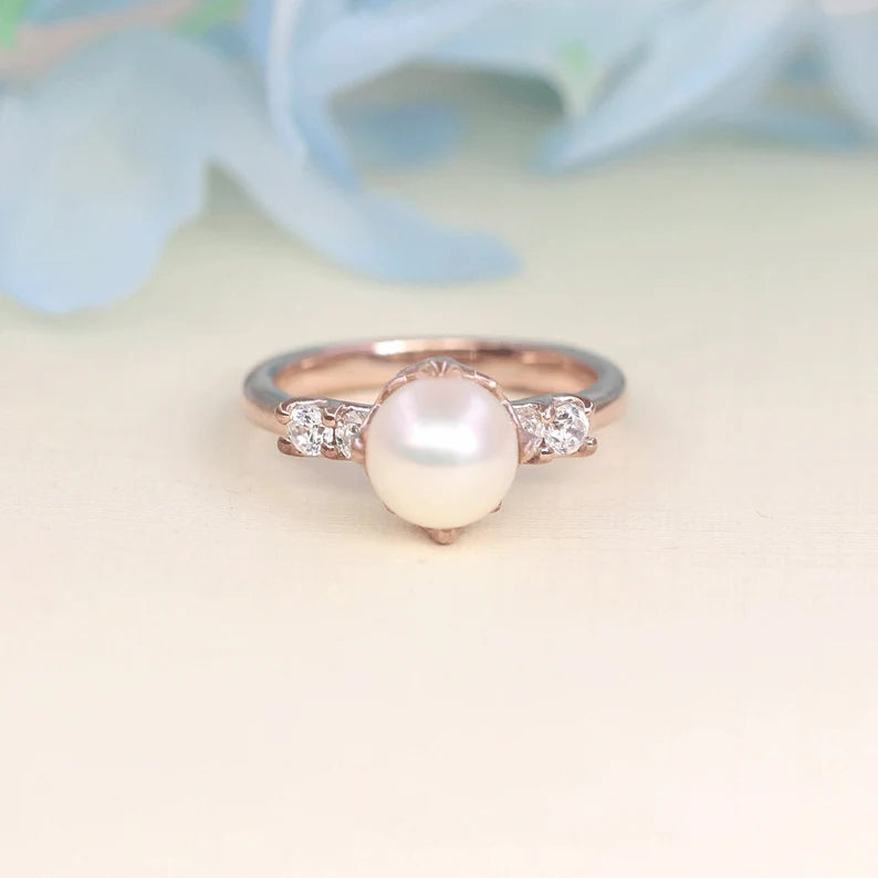 14K PEARL DIAMOND RING