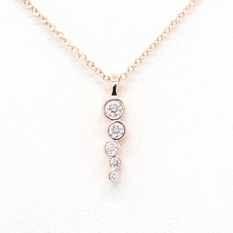 14K 5 DIAMOND BEZEL ZIGZAG DROP NECKLACE