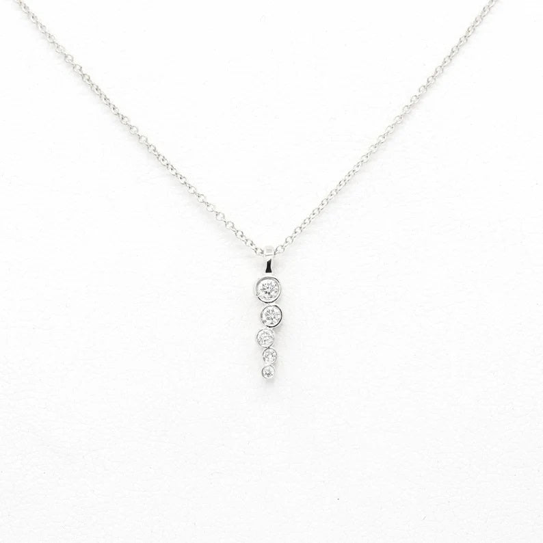 14K 5 DIAMOND BEZEL ZIGZAG DROP NECKLACE