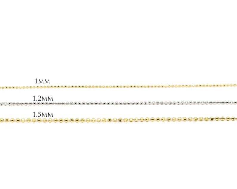 14K 1.5mm DIAMOND CUT BEADED CHAIN NECKLACE