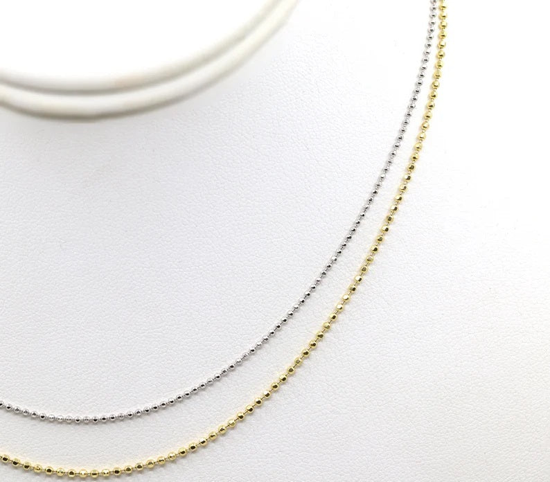 14K 1.2MM DIAMOND CUT BEADED CHAIN NECKLACE