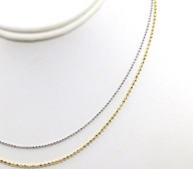 14K 1.5mm DIAMOND CUT BEADED CHAIN NECKLACE