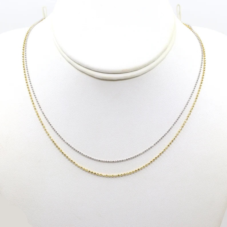 14K 1.5mm DIAMOND CUT BEADED CHAIN NECKLACE