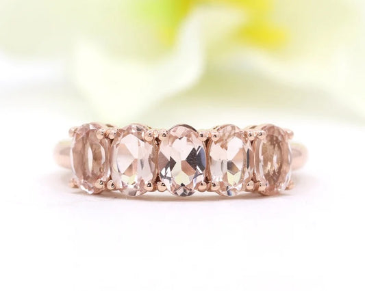 14K 5 OVAL PEACHY MORGANITE BAND