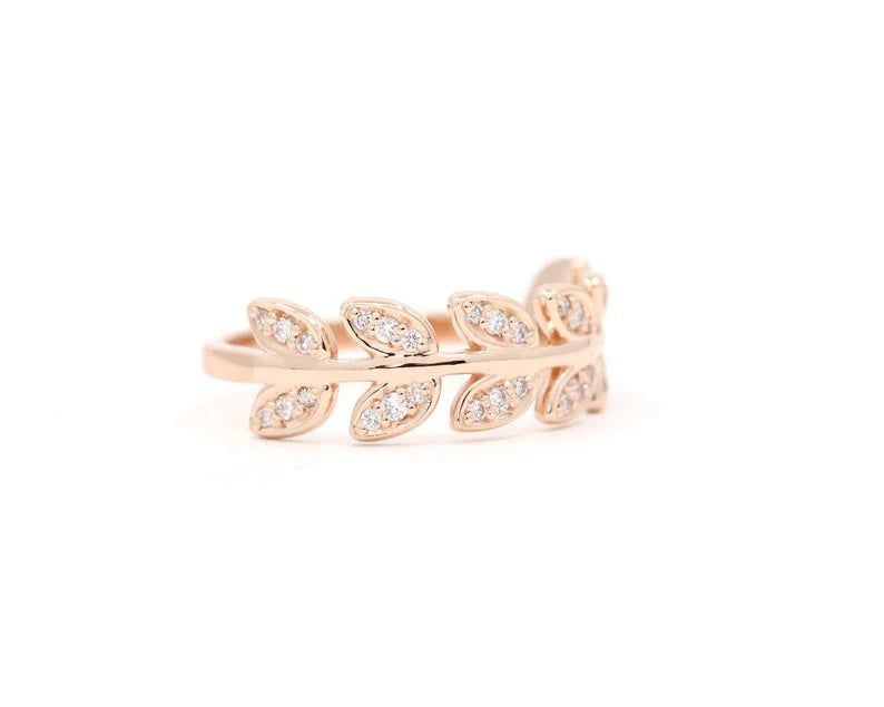 14K 0.22CT DIAMOND LEAF BAND